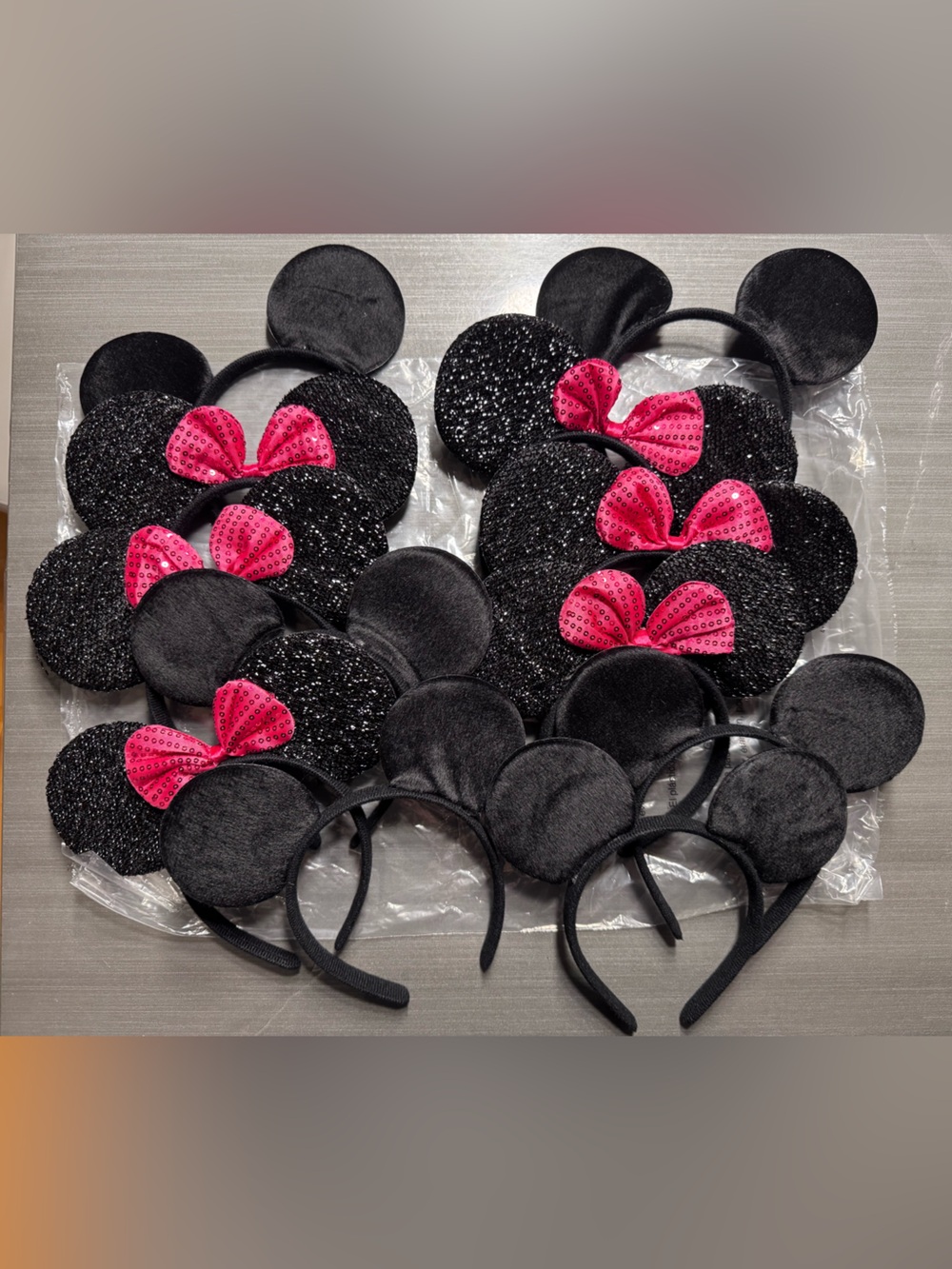 12pc Black Minnie Mouse Ear Headband with Pink Bow - Kids Accessories